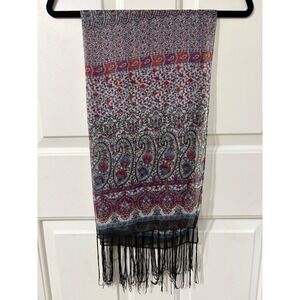 One Star | Paisley Sheer Fringe Boho Scarf | OS || Purple Red Multi|